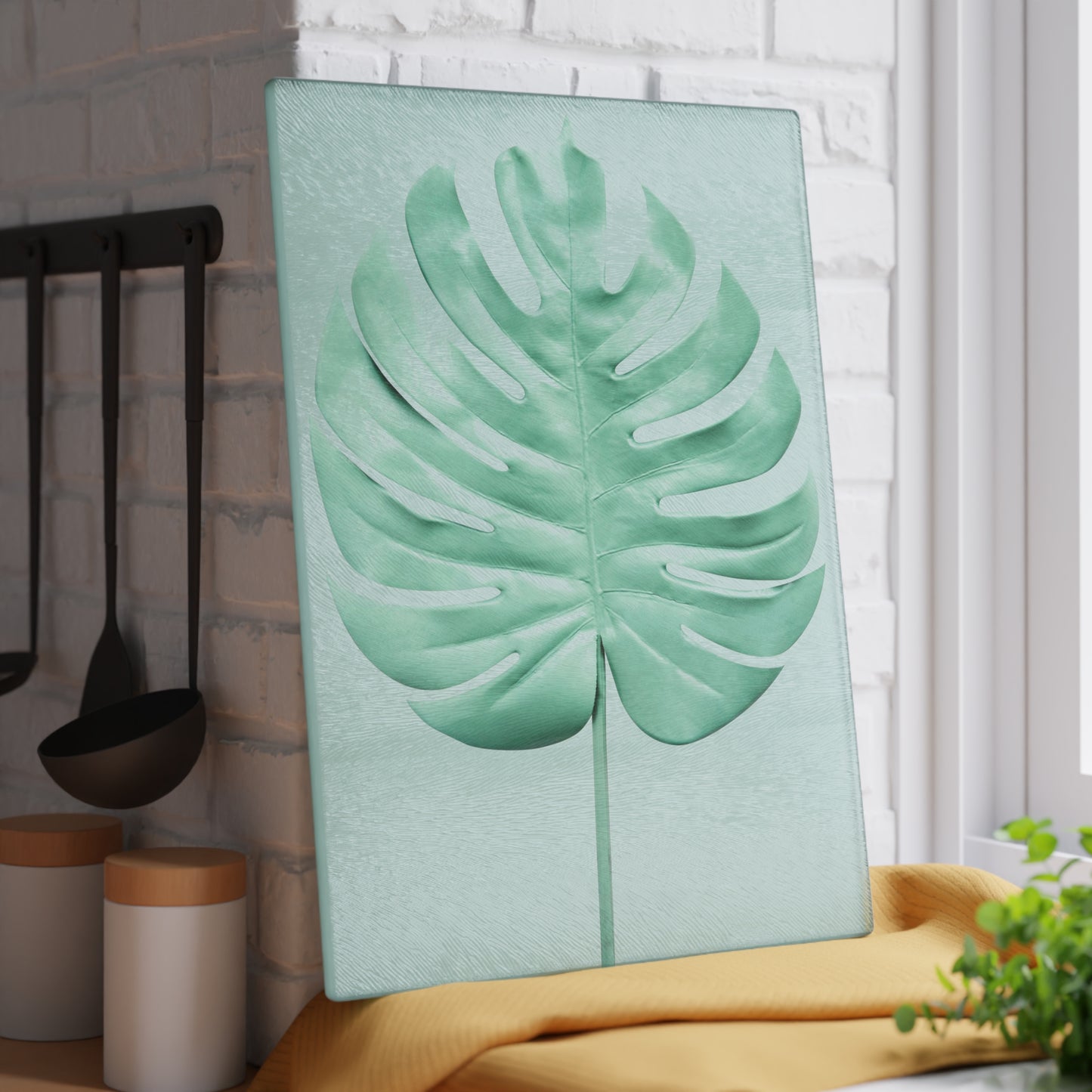 Tropical Monstera Leaf Glass Cutting Board