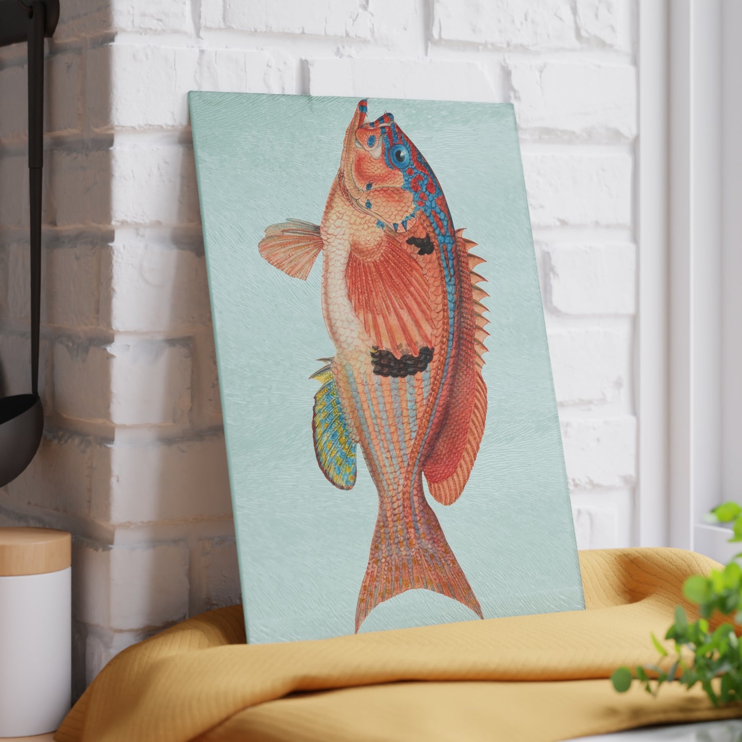 Vintage Fish Illustration Glass Cutting Board