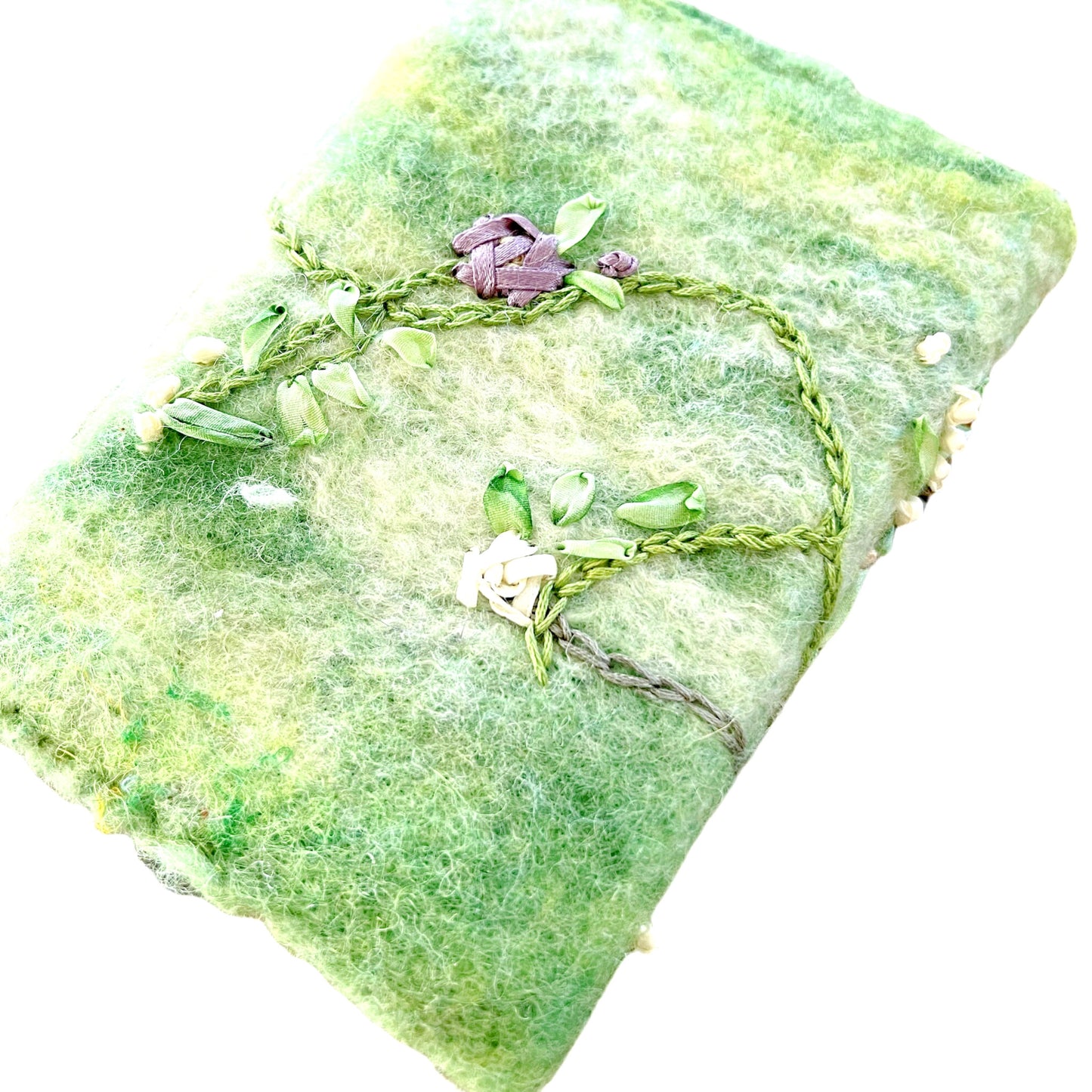 Felted and Ribbon Embroidered Journal - Birds and Flowers