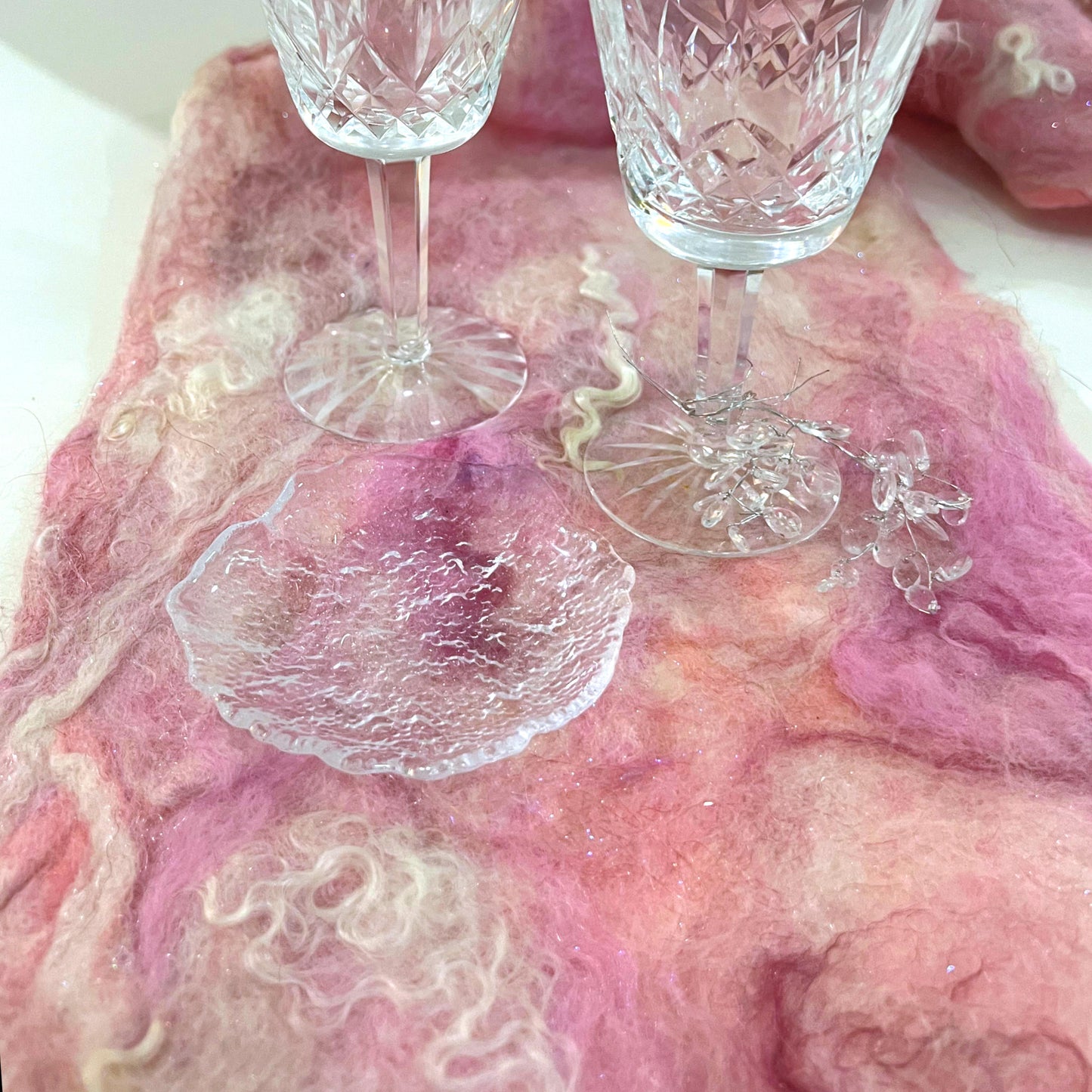 Felted Wool and Silk Table Runner - Pinks and Whites