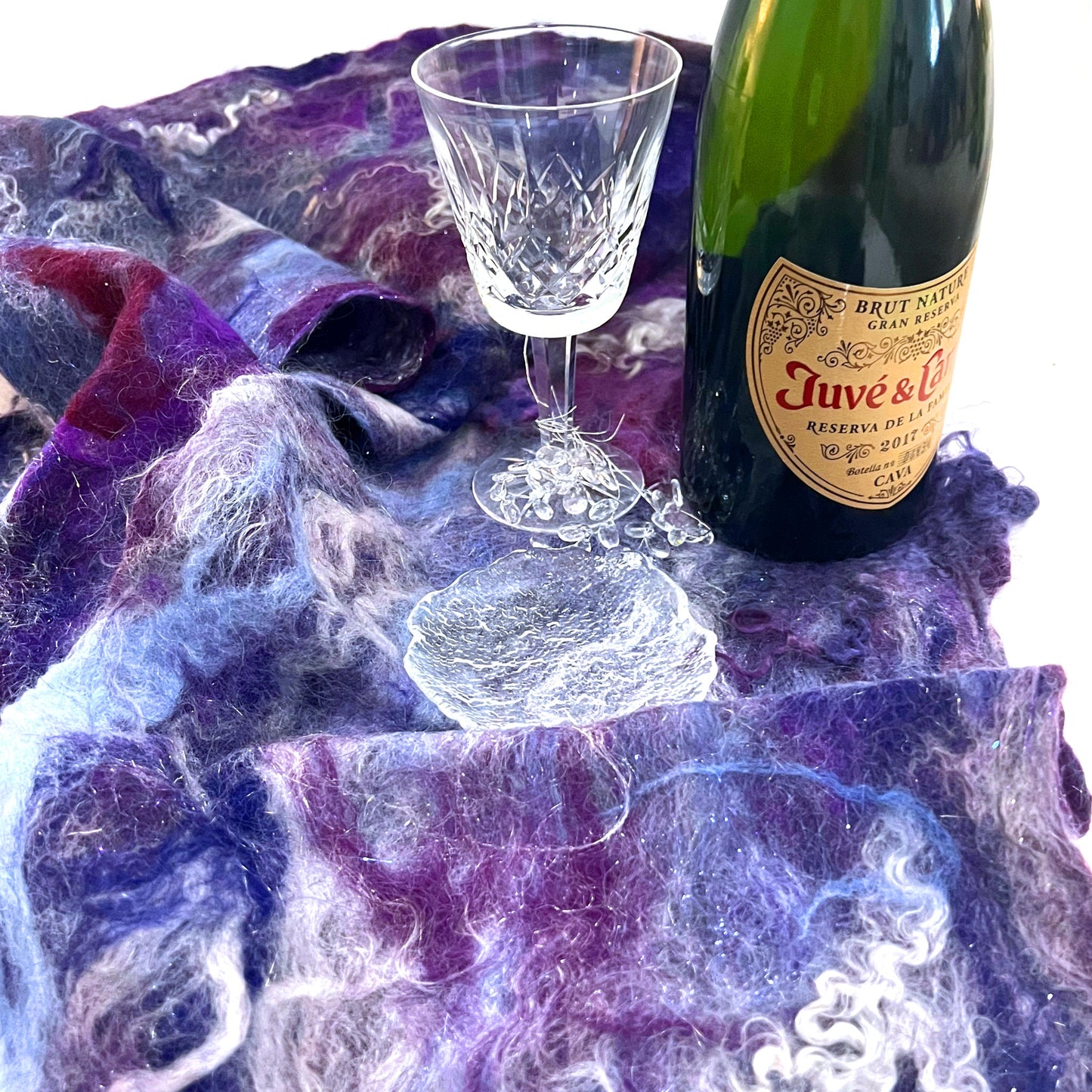 Felted Wool and Silk Table Runner - Purples and Whites