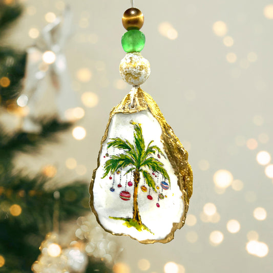 Gilded Christmas Palm Tree Oyster Shell Ornament