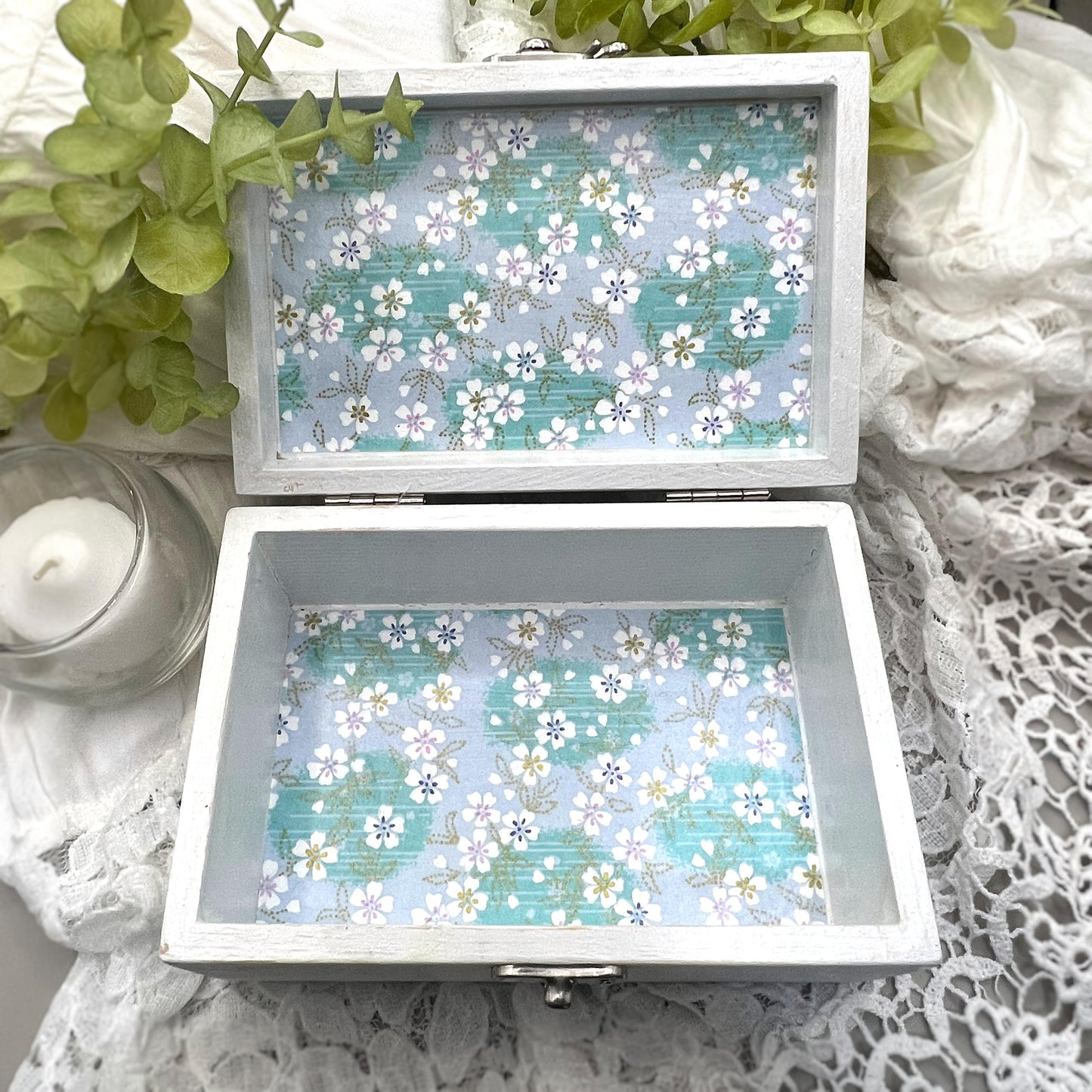 Keepsake Box - Large with Blue and Lavender Felted Lid