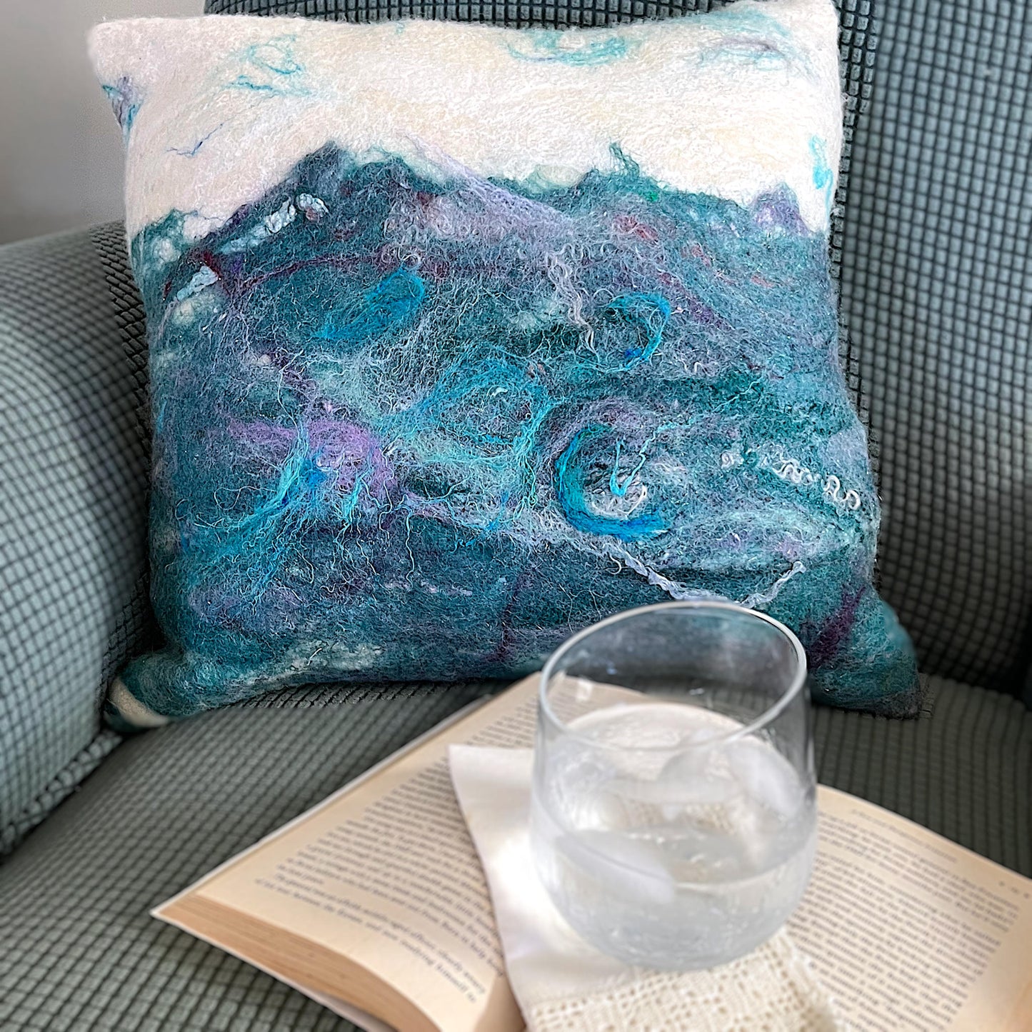 Blue Ocean Felted Pillow Cover