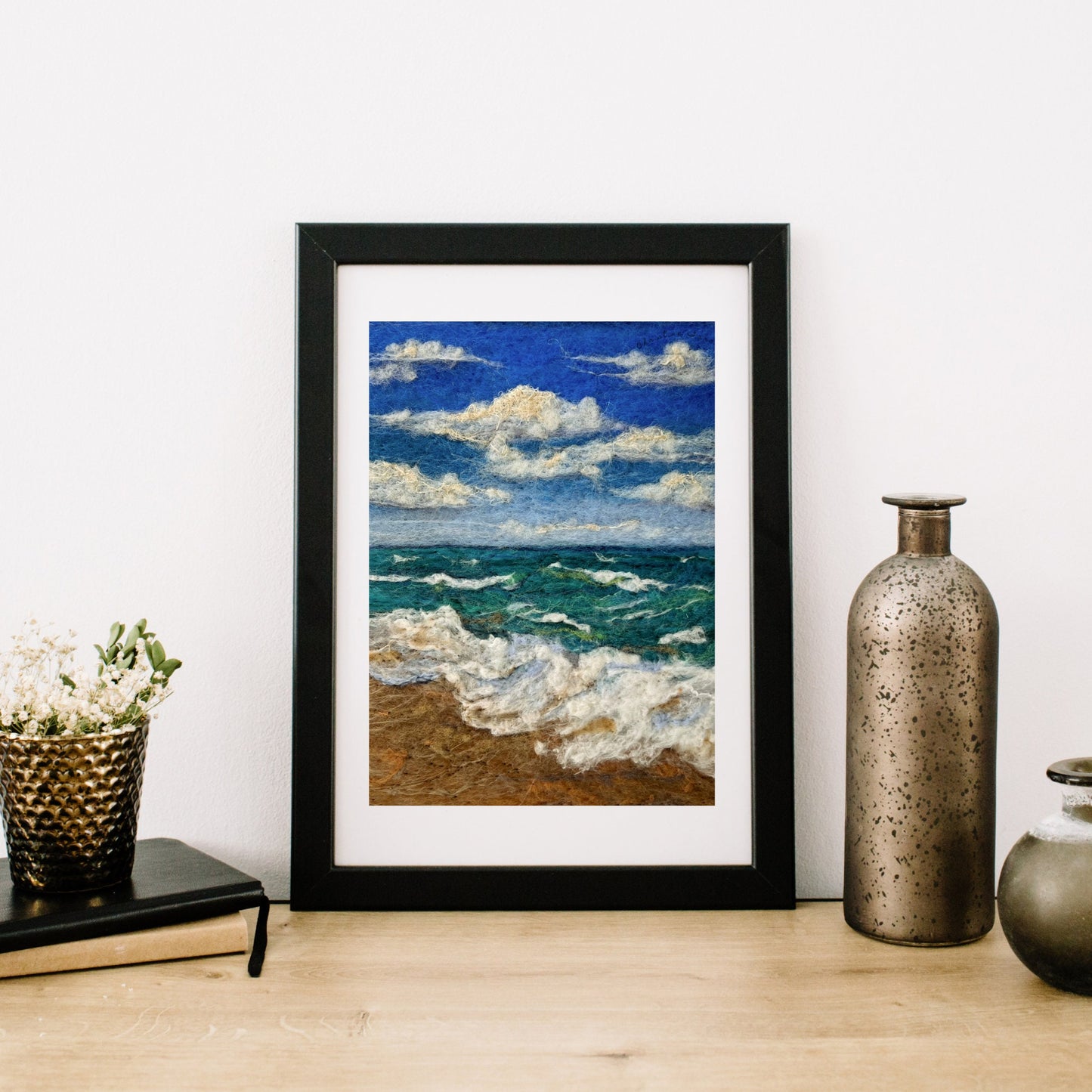 Ocean Waves Wool Painting, Sea Landscape Wool Felt Picture, Needlefelted Wall Hanging, Surf, Beach , Oceanscape, Hawaii, Felted shore line