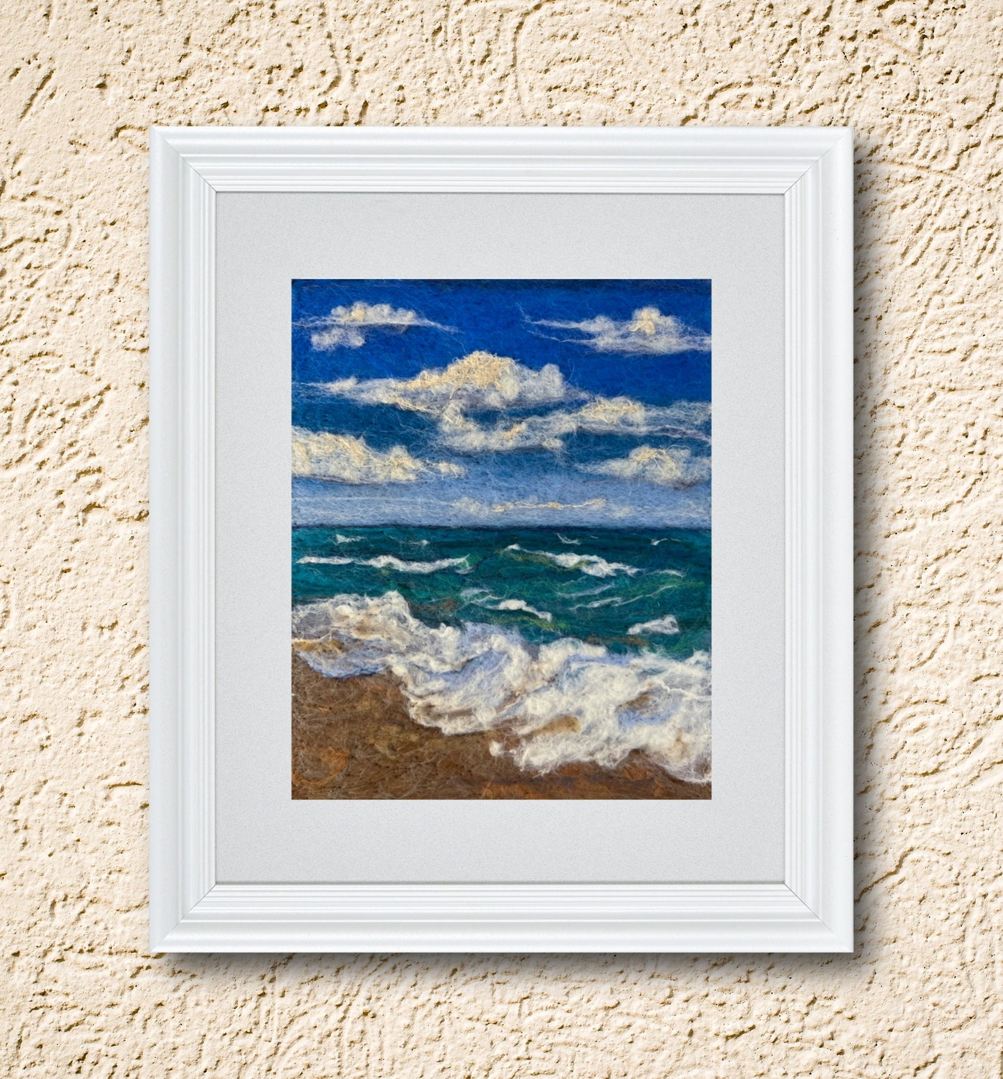Ocean Waves Wool Painting, Sea Landscape Wool Felt Picture, Needlefelted Wall Hanging, Surf, Beach , Oceanscape, Hawaii, Felted shore line