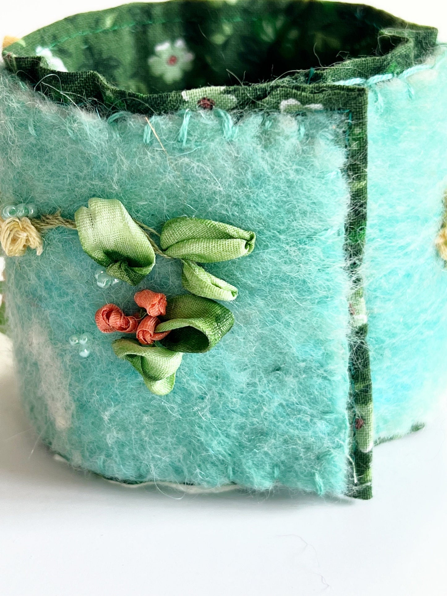Felted Bracelet Cuff Bracelet, Wool Bracelet, Wrist Cuff, Ribbon Embroidery, Cuff Bracelet, Handmade Boho, Wool Felted Jewelry Bohemian