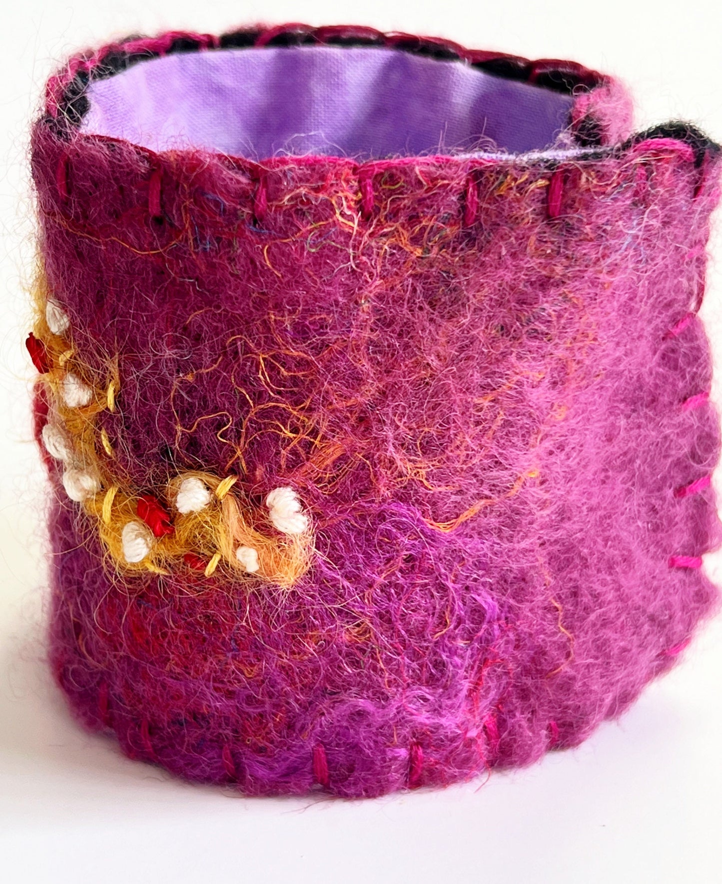 Felted Bracelet, Red Heart, Purple Yellow Cuff Bracelet, Wool Bracelet, Wrist Cuff, Cuff Bracelet, Handmade Boho, Wool Felted Bohemian