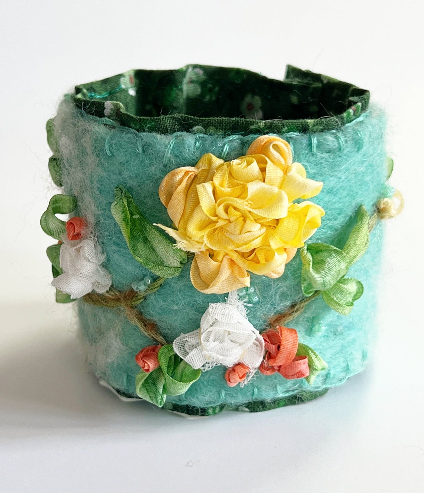 Felted Bracelet Cuff Bracelet, Wool Bracelet, Wrist Cuff, Ribbon Embroidery, Cuff Bracelet, Handmade Boho, Wool Felted Jewelry Bohemian