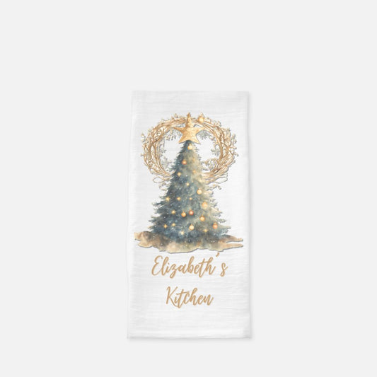 Personalized Golden Rustic Tree Tea Towel, Dish, Kitchen Towel, Flour Sack Towel, Housewarming Gift, Wedding Gift Towel, Bar Towel