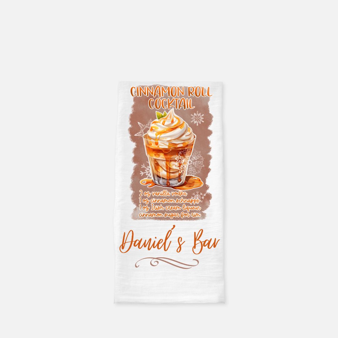 Cinnamon Roll Cocktail Recipe Tea Towel, Dish, Kitchen Towel, Flour Sack Towel, Housewarming Gift, Wedding Gift Towel, Bar Towel