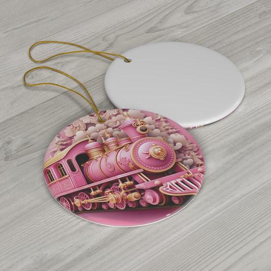 Pink Holiday Train Christmas Ceramic Ornament