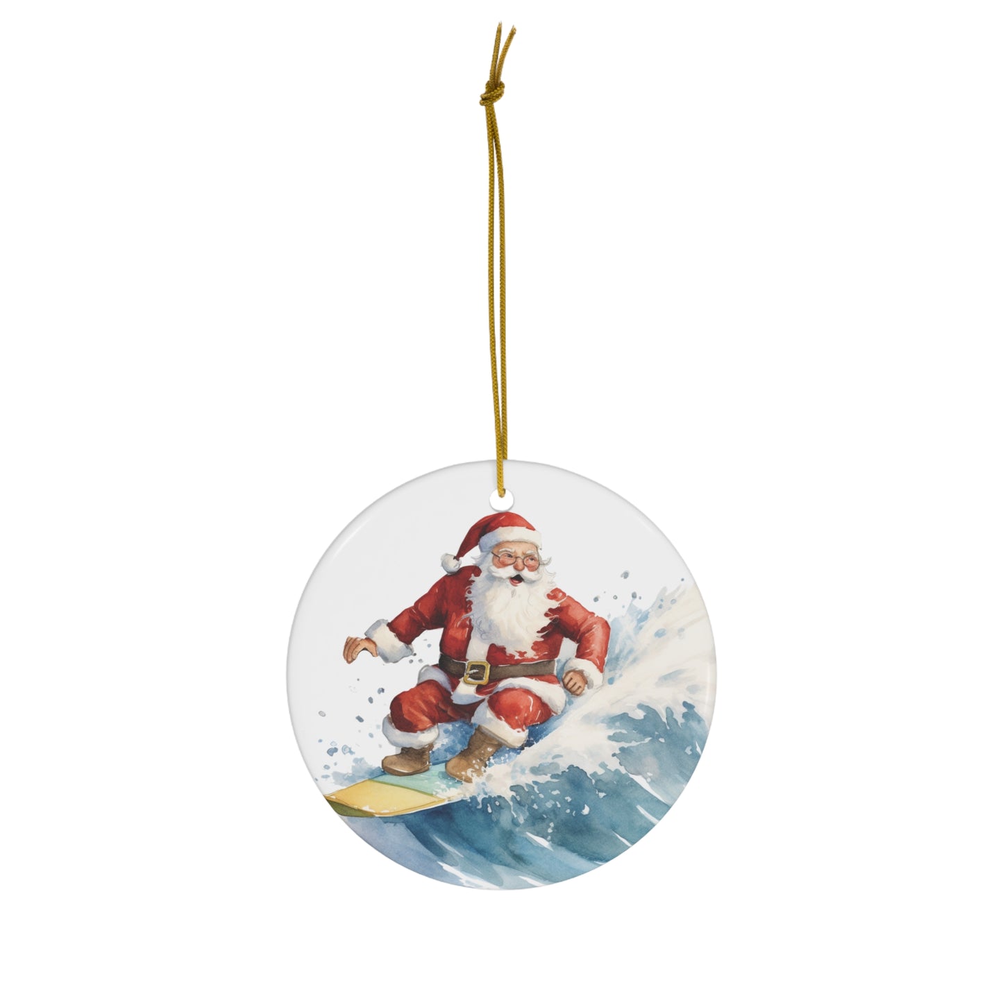 Santa Surfing Christmas Ceramic OrnamentSanta Riding the Waves Surfing Christmas Ceramic Ornament