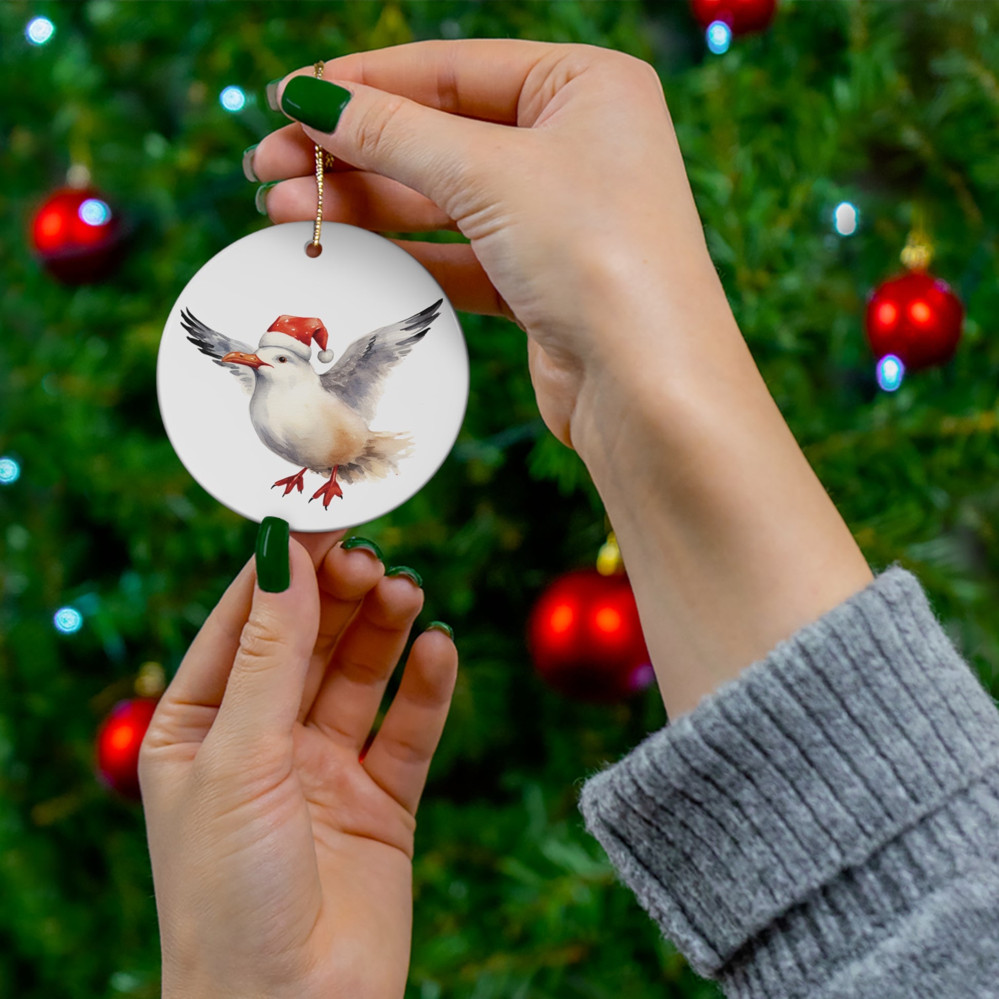 Christmas Gull Ceramic Ornament