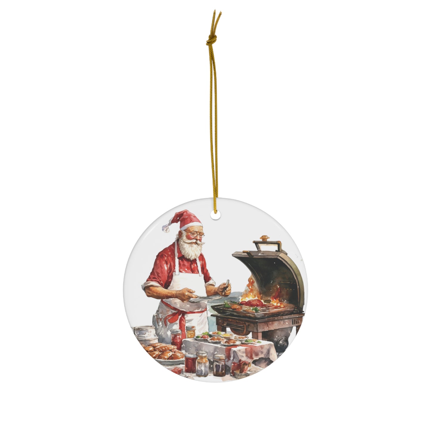 Santa Grilling Christmas Ceramic Ornament