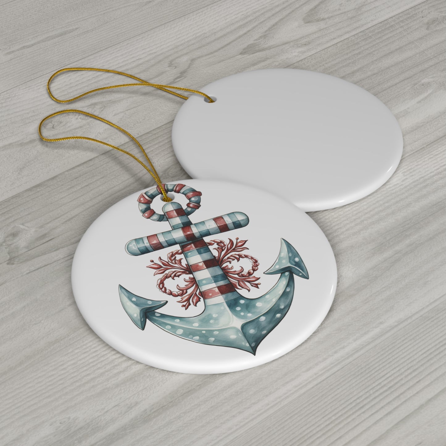 Decorated Anchor Christmas Ceramic Ornament