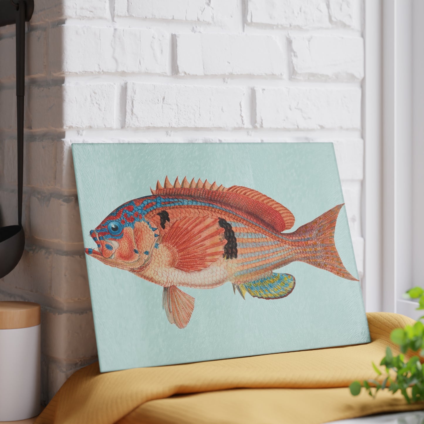 Vintage Fish Illustration Glass Cutting Board