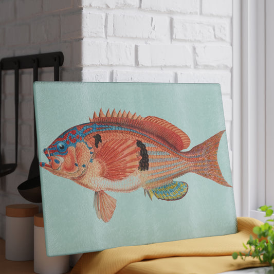 Vintage Fish Illustration Glass Cutting Board