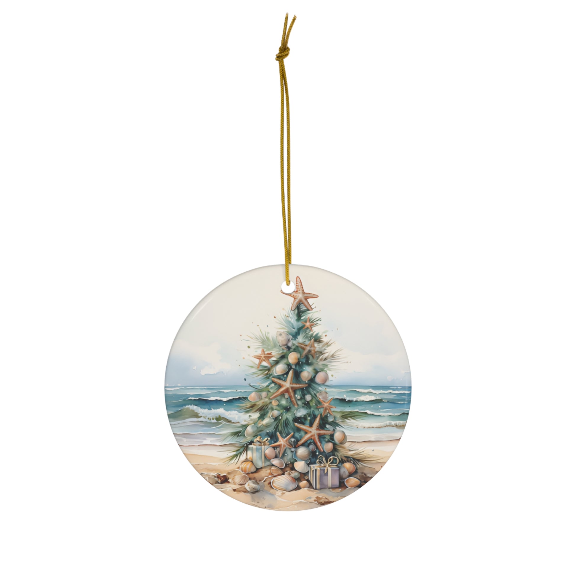 Starfish & Shell Decorated Tree Christmas Ceramic Ornament