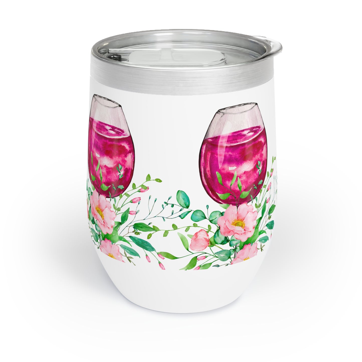 Pink Flowers with Red Wine Chill Wine Tumbler