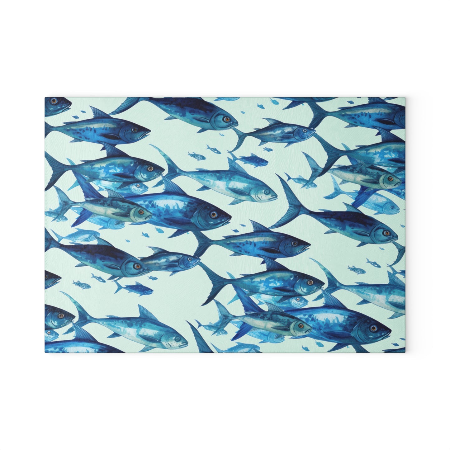 School of Blue Fish Glass Cutting Board