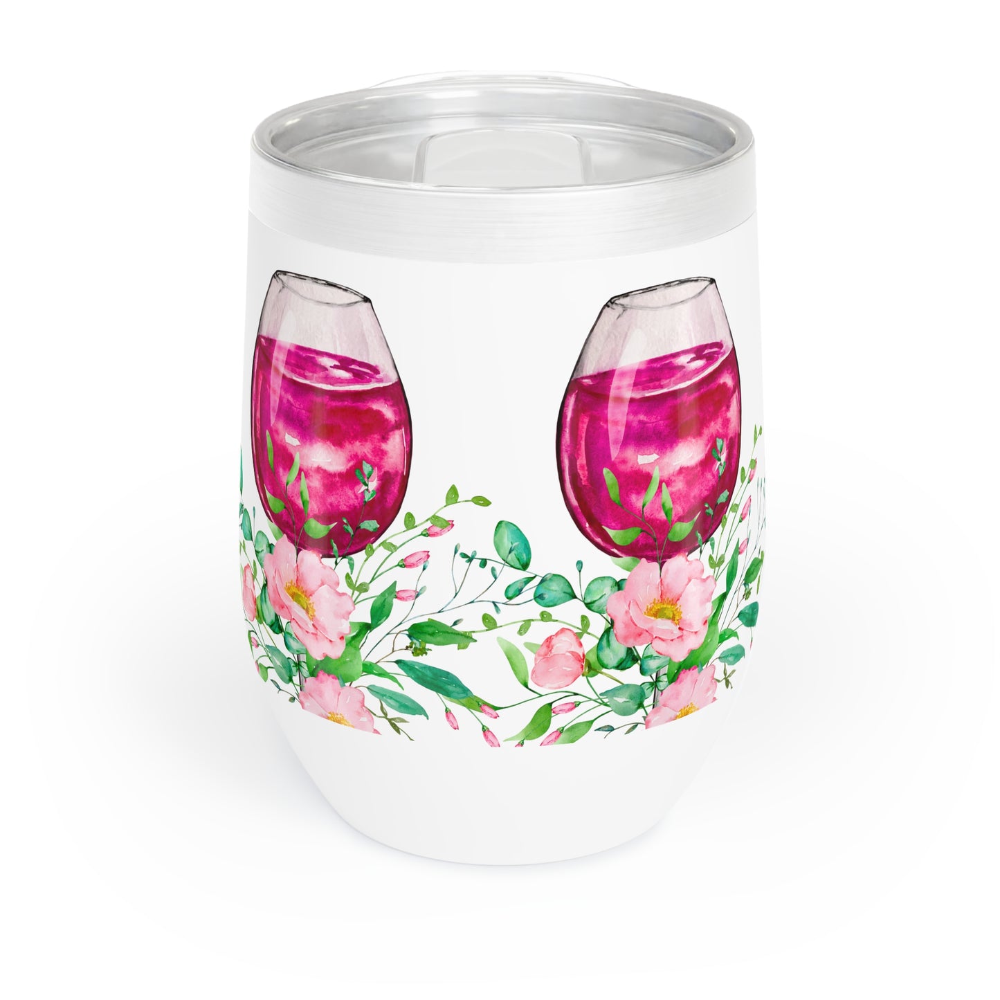 Pink Flowers with Red Wine Chill Wine Tumbler