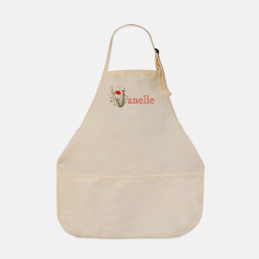 Personalized Red Poppy Name Monogram Apron