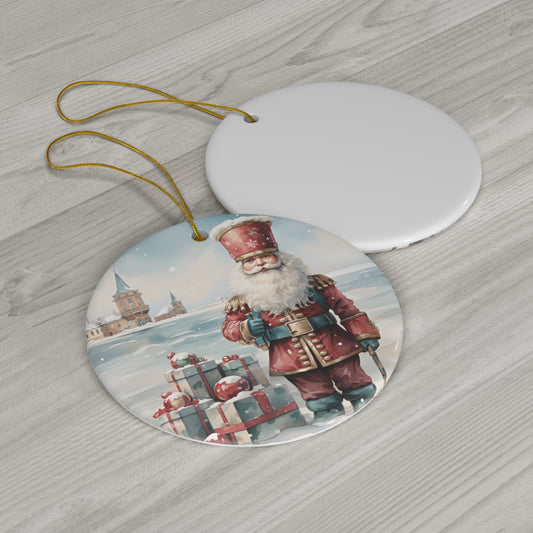 Snowy Toy Soldier Christmas Ceramic Ornament