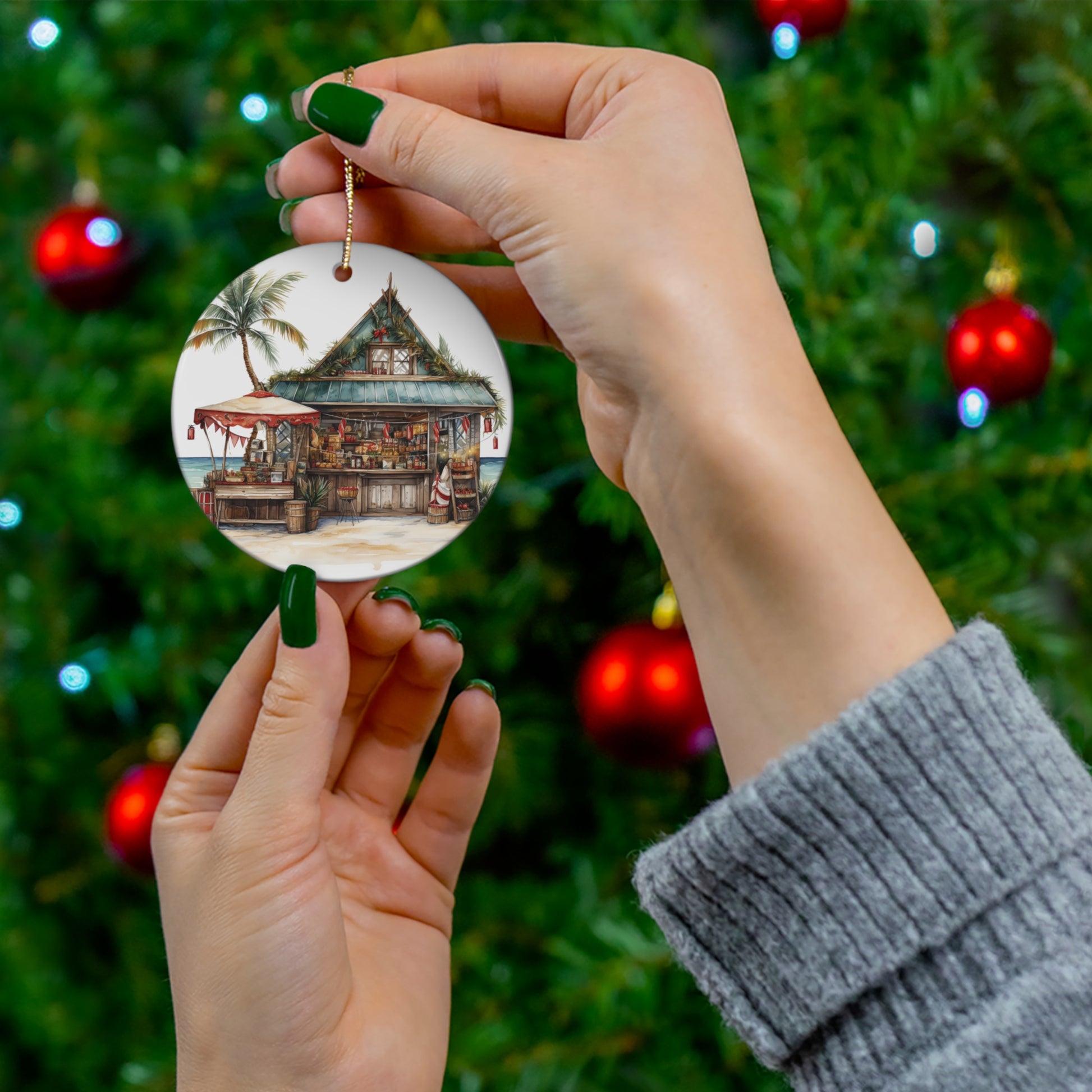 Christmas Beach Bar Ceramic Ornament