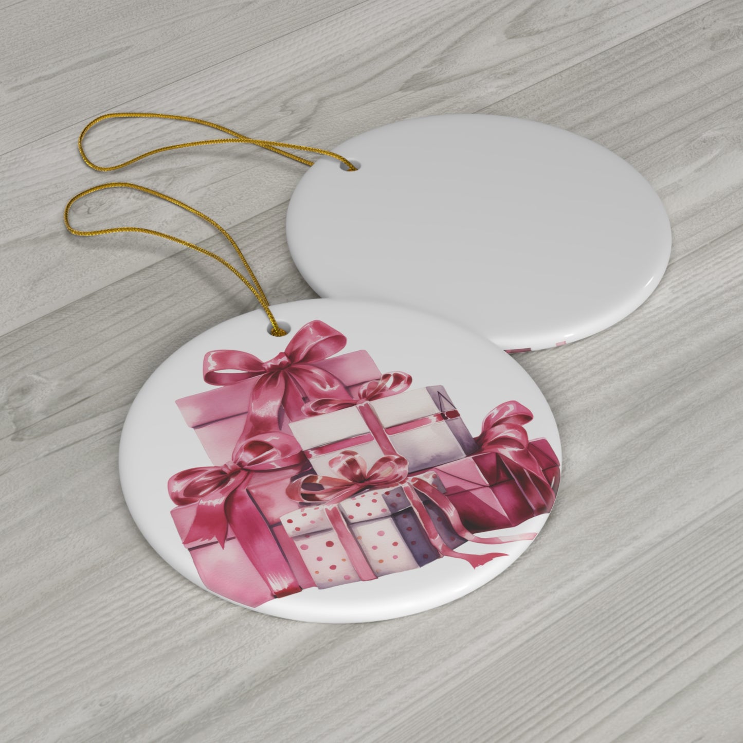 Pink Holiday Gifts Ceramic Christmas Ornament