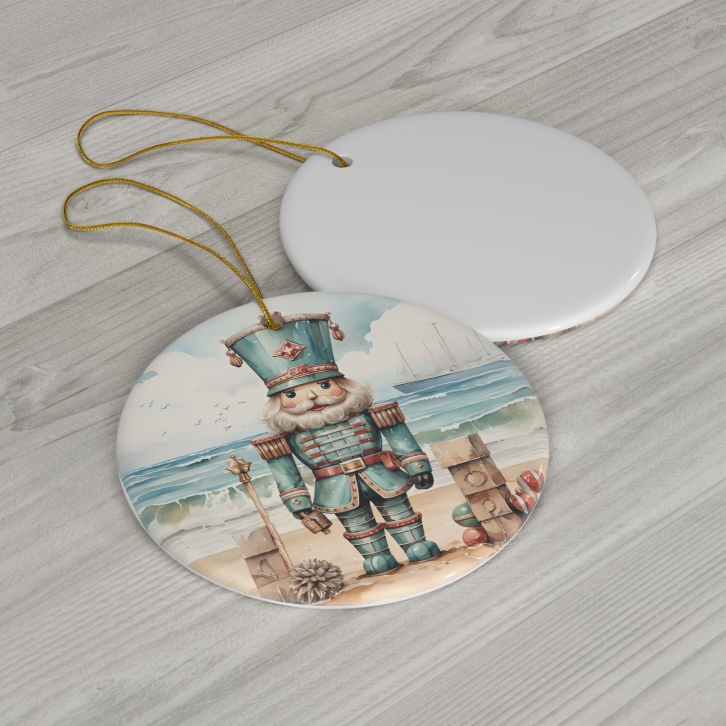 Christmas Nutcracker on Beach Ceramic Ornament