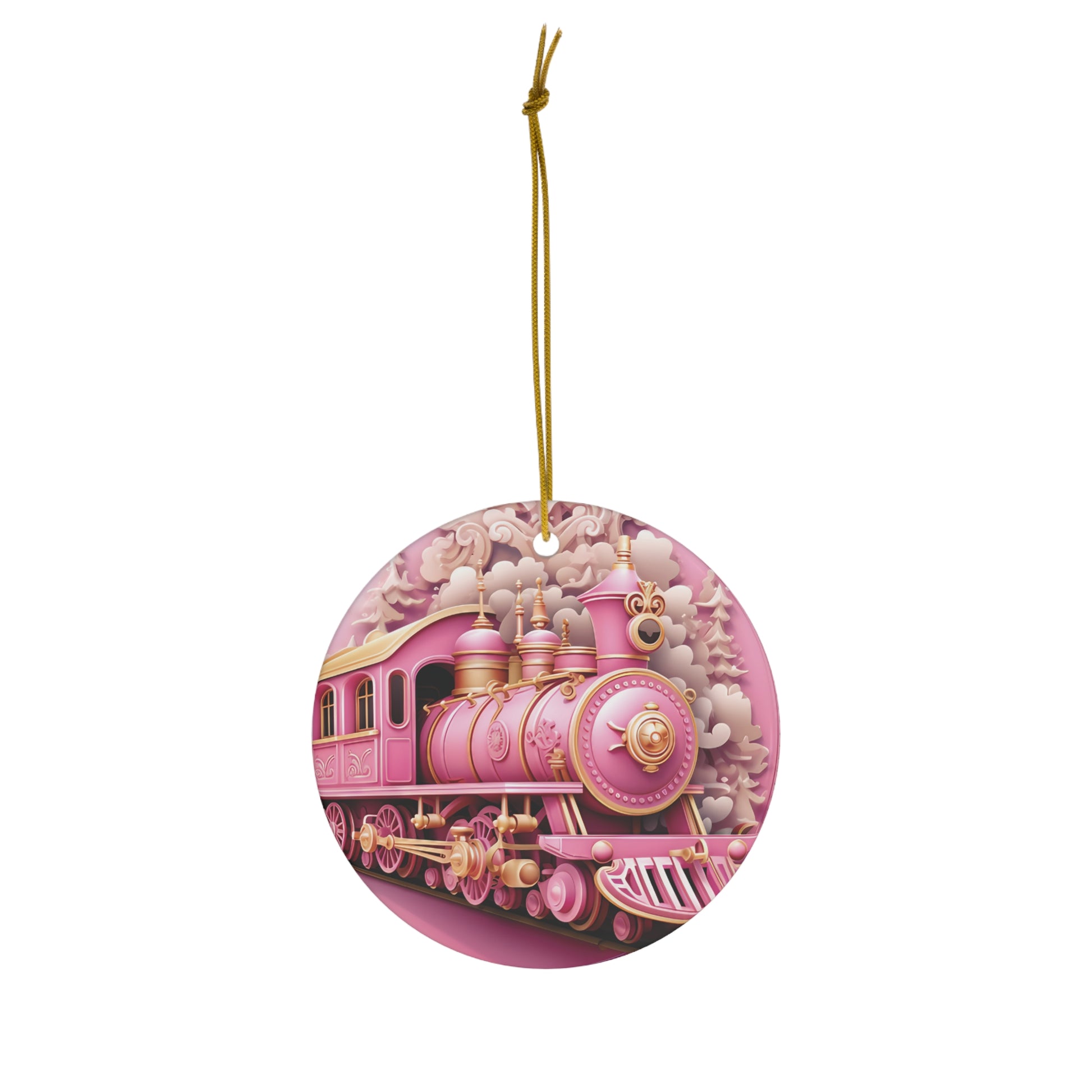 Pink Holiday Train Christmas Ceramic Ornament