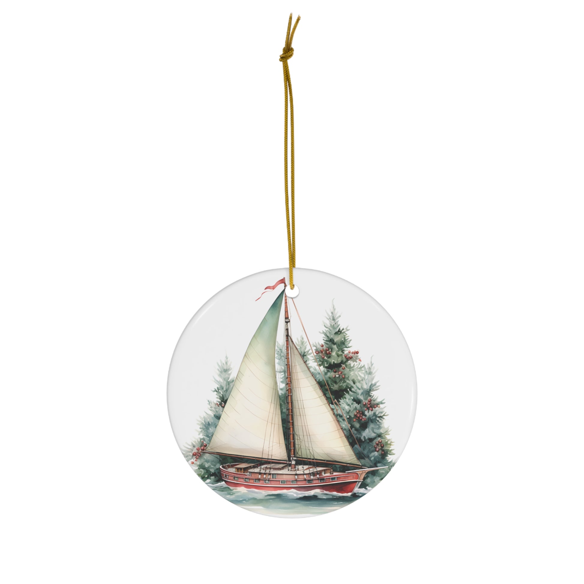 Christmas Sailboat Ceramic Ornament