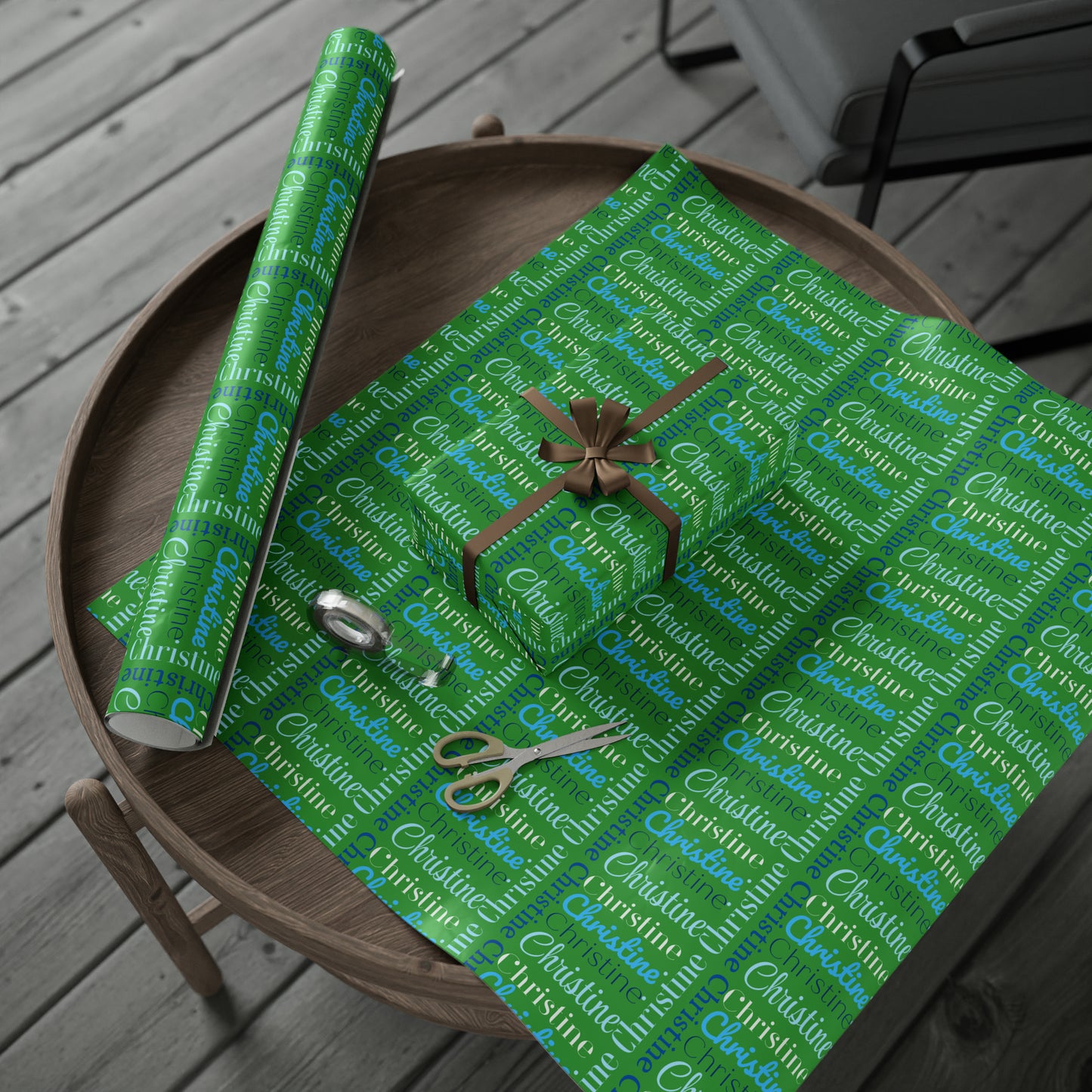 Personalized Name - Green with Blue - Wrapping Paper