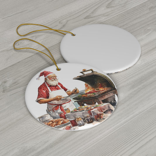 Santa Grilling Christmas Ceramic Ornament