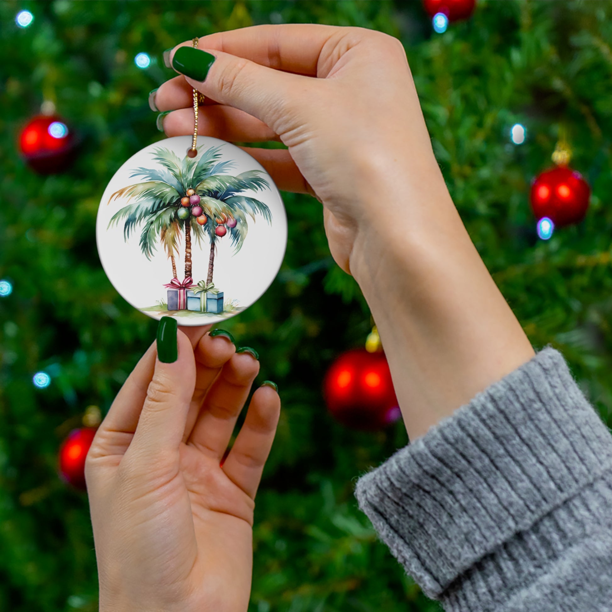 Christmas Palm Trees Ceramic Ornament