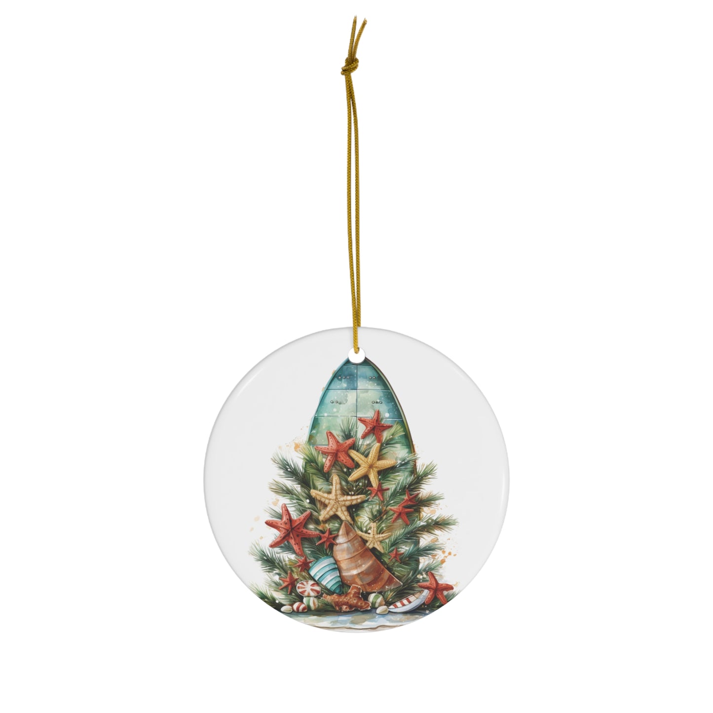 Coastal Skiff Boat Christmas Tree Ceramic Ornament