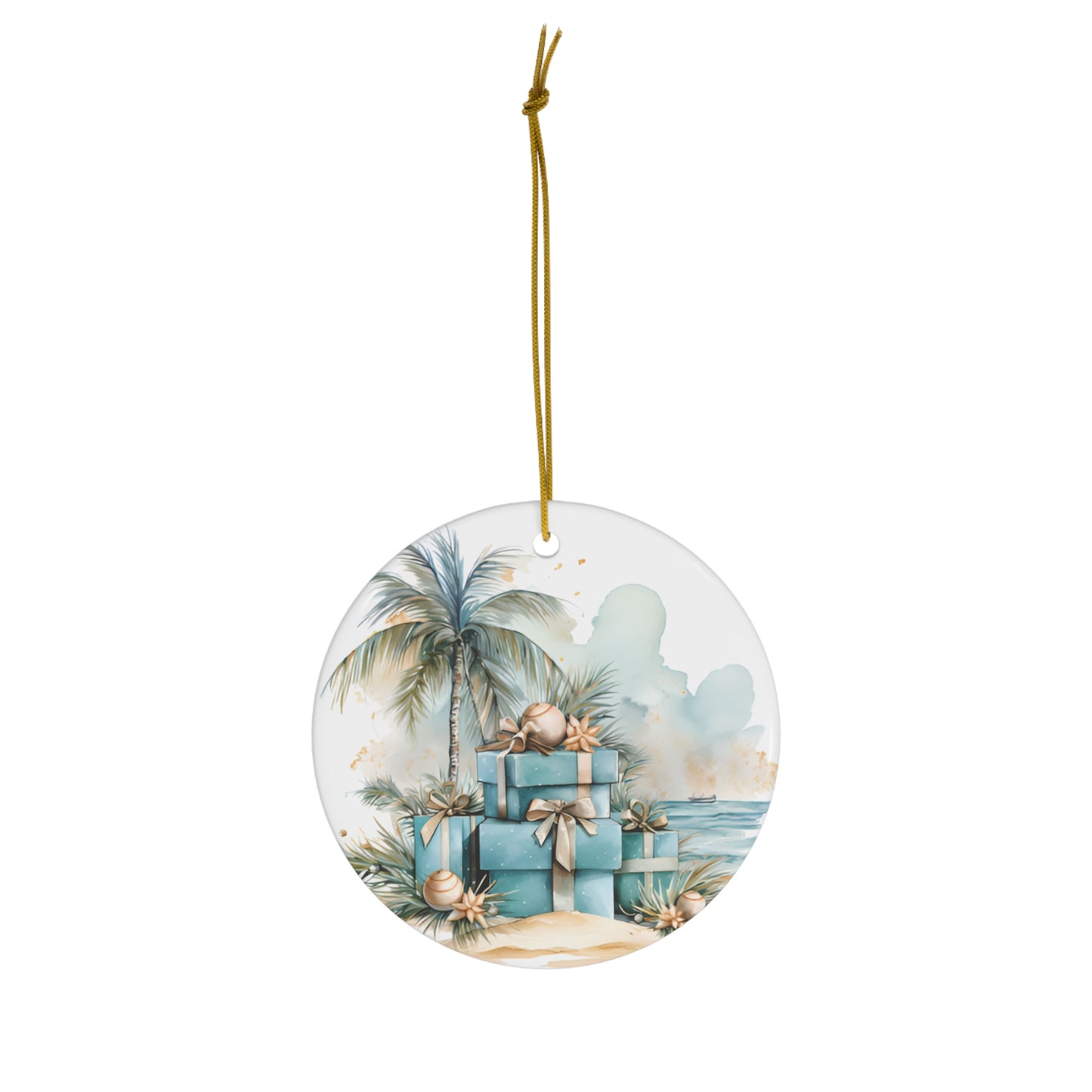 Aqua Blue Beach Gifts Christmas Ceramic Ornament