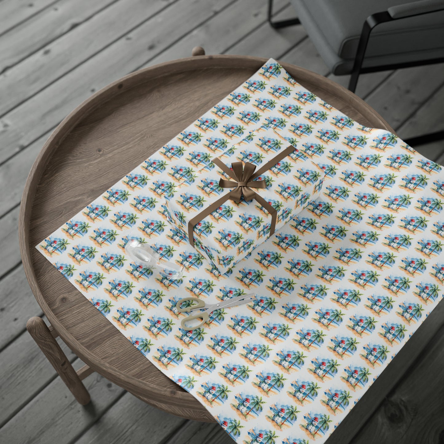 Snowman on the Beach Christmas Wrapping Paper