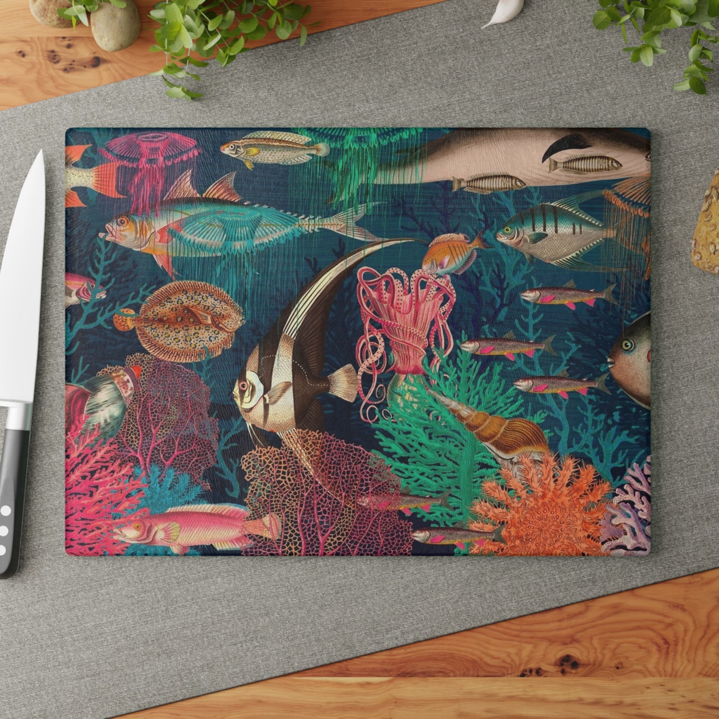 Underwater with the Angel Fish Glass Cutting Board