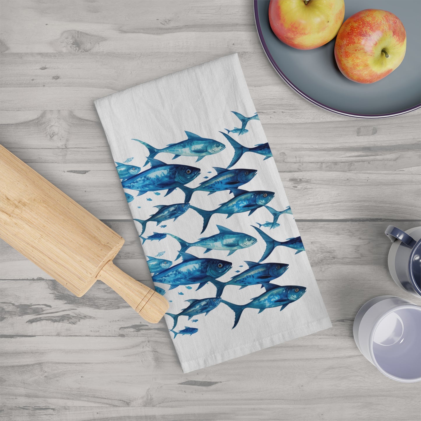 School of Blue Fish Tea Towel