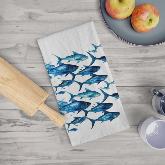 School of Blue Fish Tea Towel