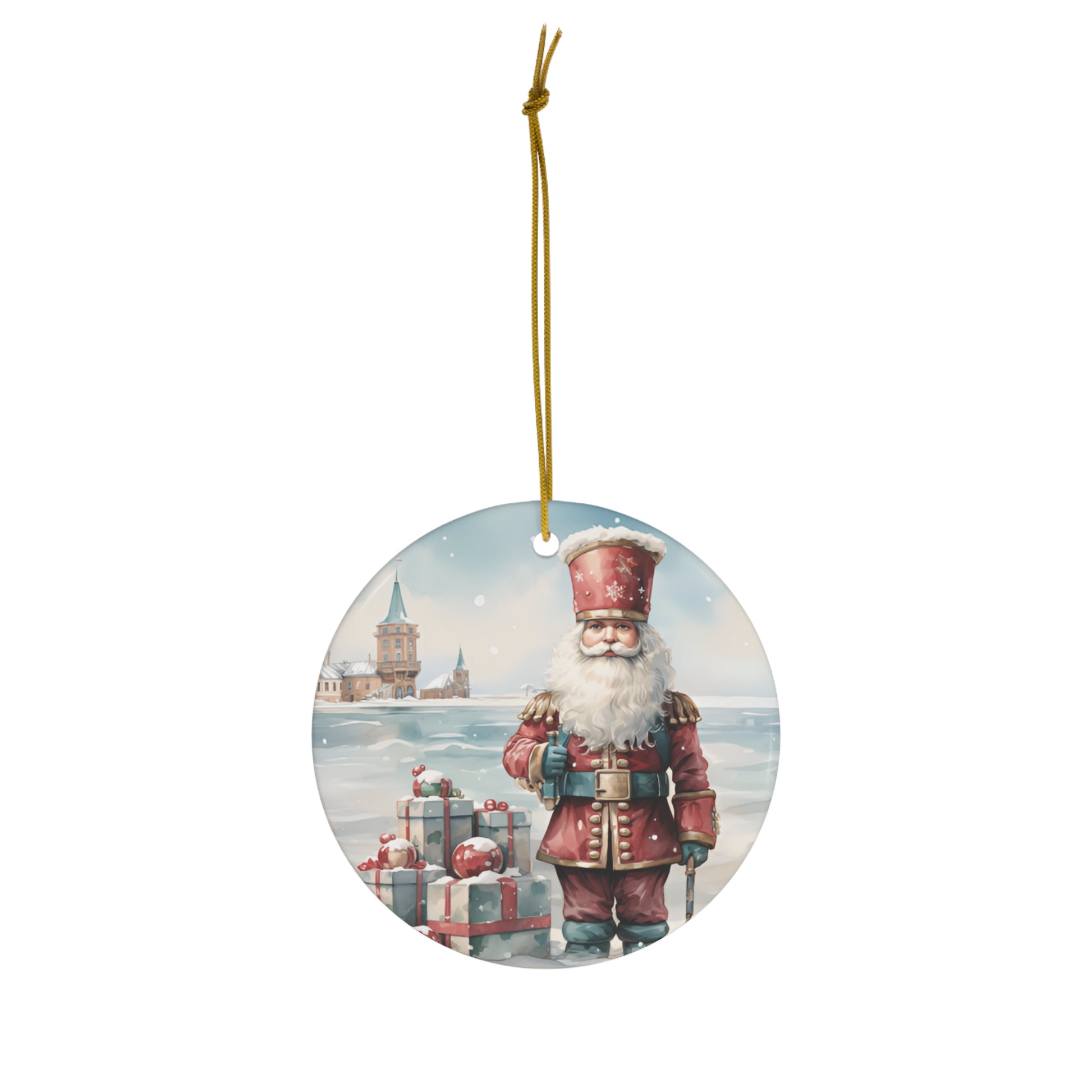 Snowy Toy Soldier Christmas Ceramic Ornament