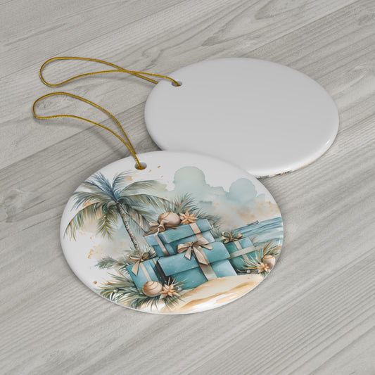 Aqua Blue Beach Gifts Christmas Ceramic Ornament