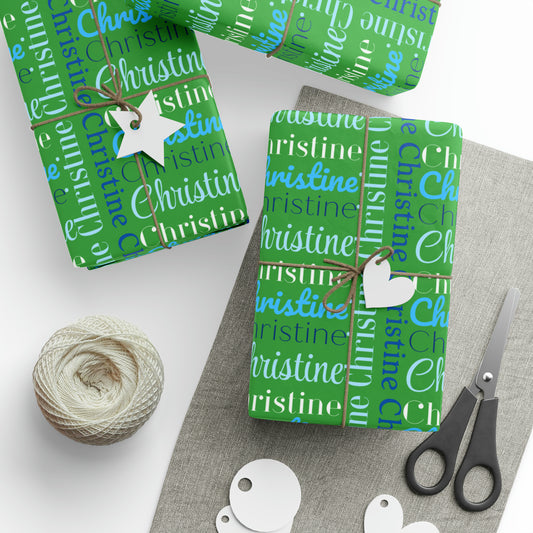 Personalized Name - Green with Blue - Wrapping Paper