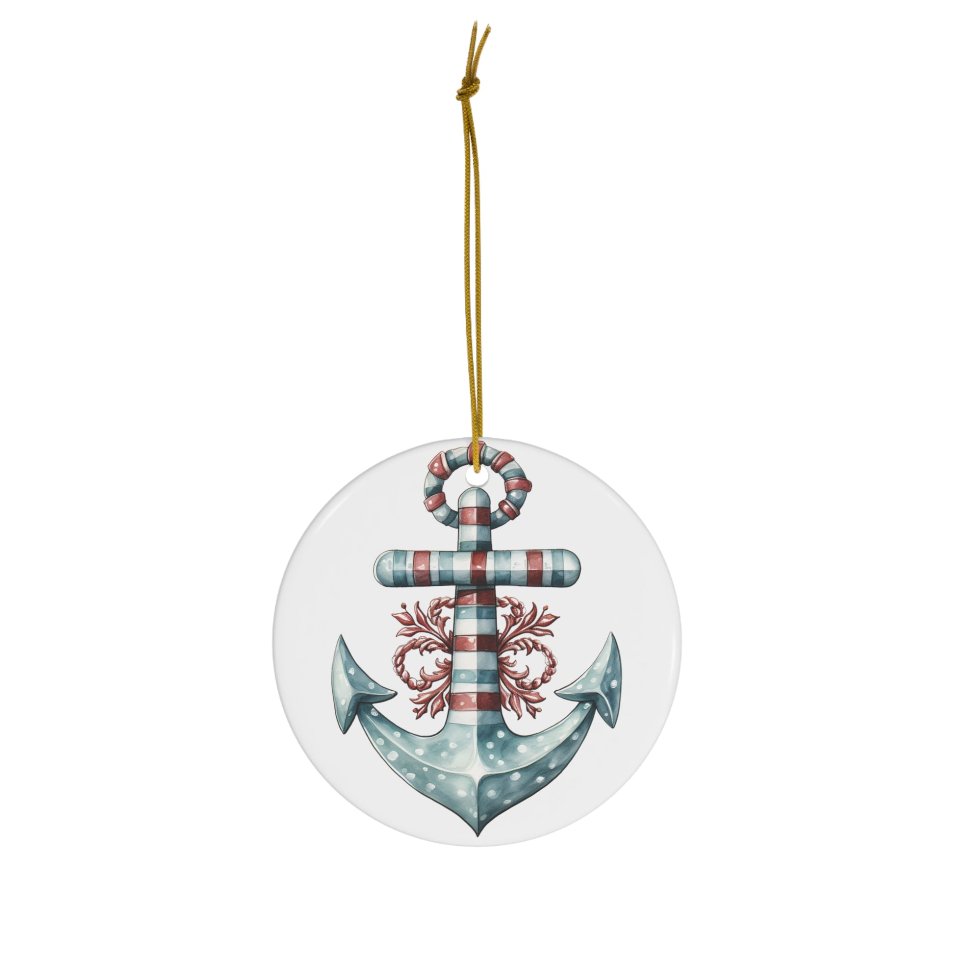 Decorated Anchor Christmas Ceramic Ornament