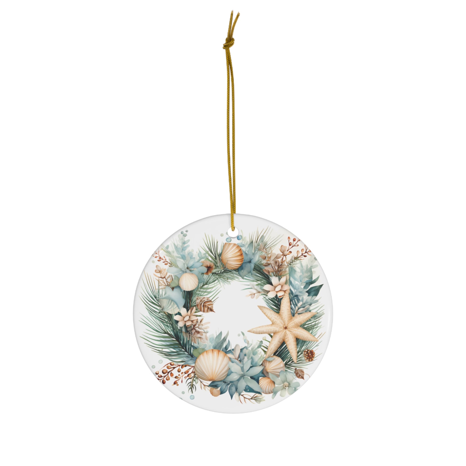 Christmas Seashell Wreath Ceramic Ornament