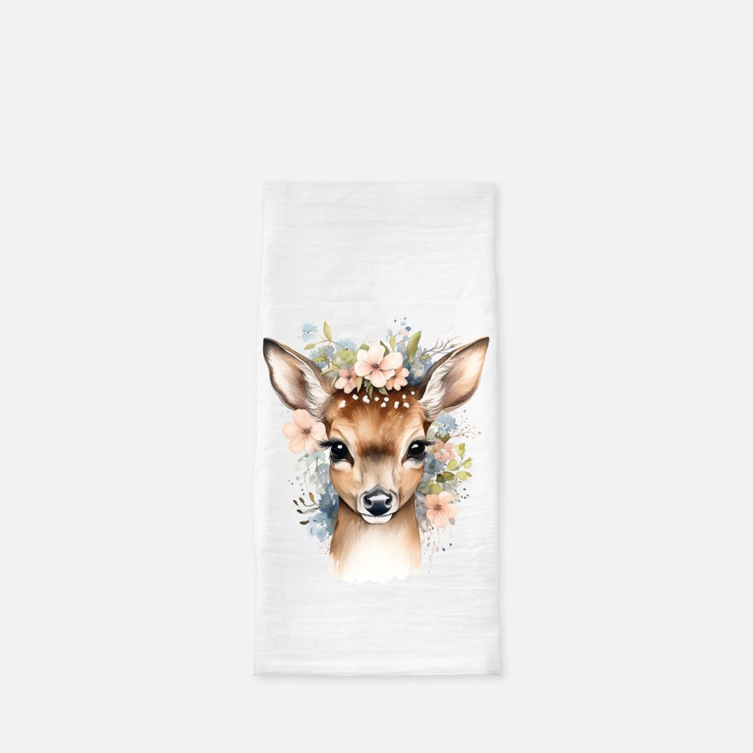 Watercolor Fawn Tea Towel, Dish, Kitchen Towel, Flour Sack Towel, Housewarming Gift, Wedding Gift Towel, Bar Towel