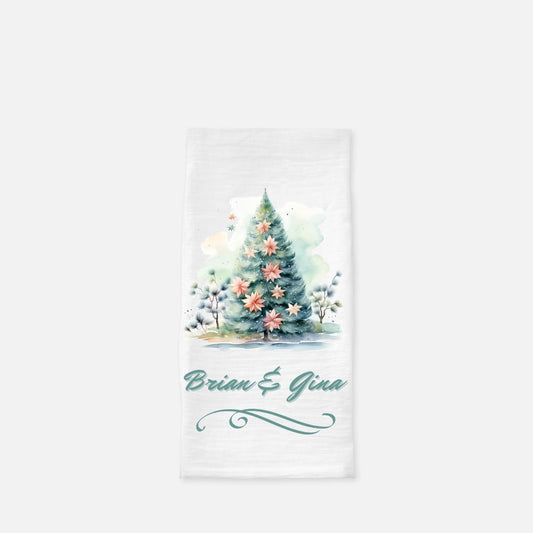 Personalized Watercolor Decorated Beach Tree 2 Tea Towel, Dish, Kitchen Towel, Flour Sack Towel, Gift, Wedding Gift Towel, Bar Towel