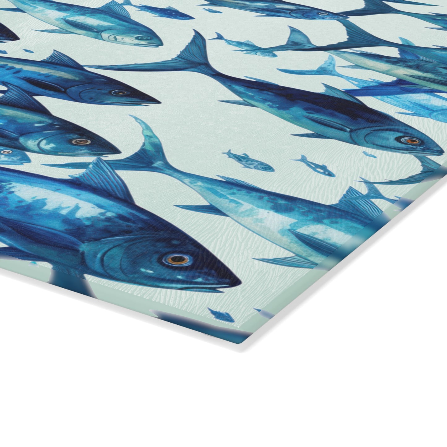 School of Blue Fish Glass Cutting Board